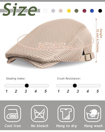 Image of Chuarry 8 Pack Men's Mesh Flat Cap Breathable Summer Newsboy Hat Cabbie Driving Hats for Men