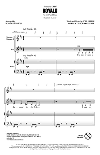 Royals - CHORAL SCORE partition de musique pour chorale polyphonique