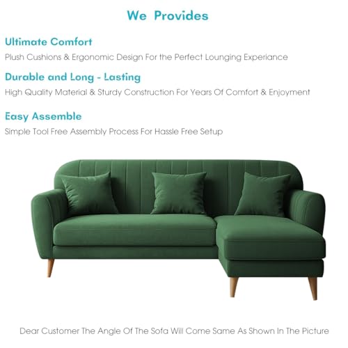 Image of Atticus RHS 4 Seater L Shape Sofa Set for Living Room (Green Fabric) Premium Fabric Sofa Set
