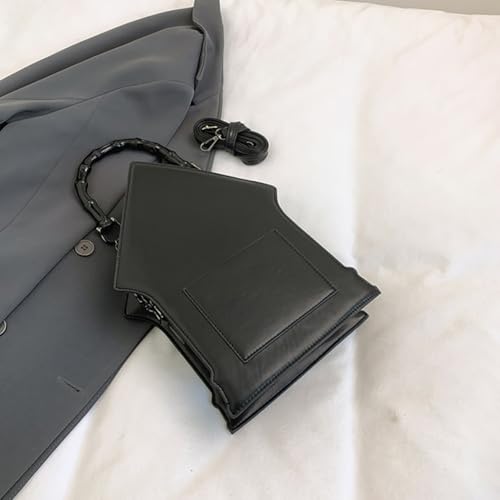 Halloween Gothic Rivet House Shaped Handbag, Bamboo Handle Goth Skull Cross Crossbody Bag Novelty Funny Weird Shoulder Purse4