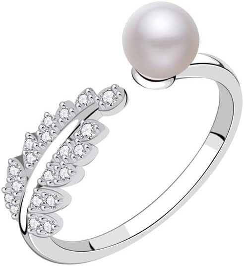 NONNYL Freshwater Cultured White Pearl Ring for Women, Christmas Gifts for Wife Mom, Anniversary Birthday Fine Jewelry Gifts for Her