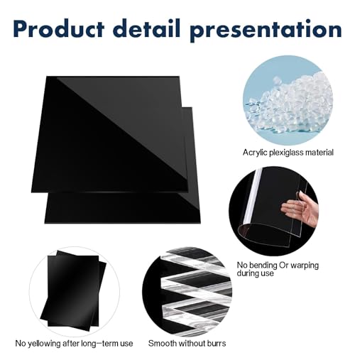 Image of Black Acrylic Sheet 12 inch x 16 inch，Black Plexiglass Sheets 1 /8 Inch Thick，Black Acrylic Panel，Acrylic Board （4-Pack