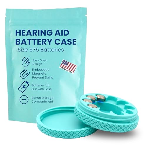 Hearing Aid Battery Case for Size 675 Batteries | Embedded Magnets for Secure and Easy Access | Custom Color Organizer | Slim Caddy for Pocket or Purse (Turquiose)