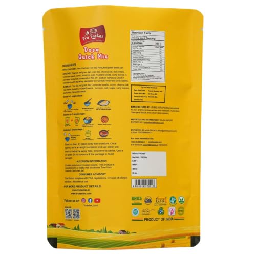 Image of Tru tastes Dosa Quick Mix - Breakfast Mix | Quick Breakfast | Instant Ready to Cook Mix | Ready-To-Make South Indian Breakfast (Quick Mix Dosa)