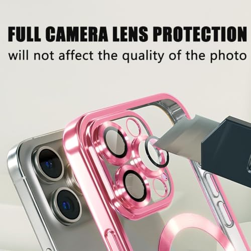 Image of MILLION CASES Back Cover Case for iPhone 15 Pro Shockproof Protective Mag-Safe Plating Camera Protection Case for Men & Boys (Pink)