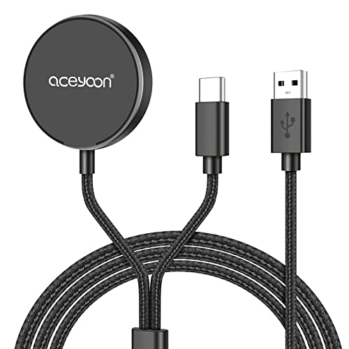 1.5M/5FT 2 in 1 Watch Charger Cable for Galaxy Watch 6/6 Classic/5 Pro,Portable Charging Dock Compatible for Galaxy Watch 5/4/3 45mm/40mm/44mm, Galaxy Watch Active 3/2/1, Smartwatch Accessories