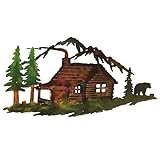 MorningRo Metal Cabin Bear Wall Art Farmhouse Forest Mountain Lodge Wall Decor Rustic Animal Hunting Decor Cabin Decorations Bear Lover Gifts for Home Bedroom Decoration, 13.78 x 7 Inch