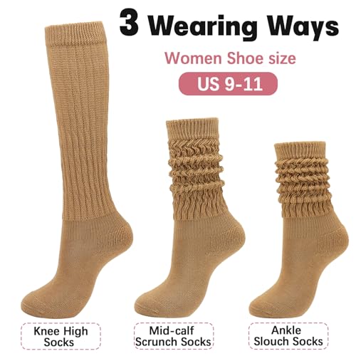 Image of Forwe 3 Pairs Slouch Socks for Women Size 9-11 Soft Extra Long Scrunch Knee High Boot Socks