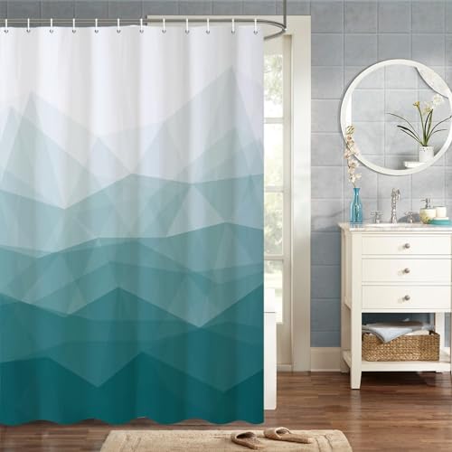 MIRRORANG 140x180cm Tela Verde Cortina De La Ducha Ombre Verde Geométrico Montaña Cortina De Ducha para Baño Impermeable Tejido De Poliéster Conjunto con Ganchos