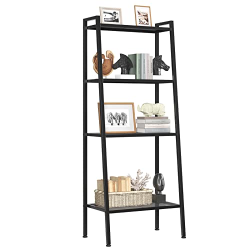 FirFurd Étagère de Rangement à 4 Niveaux Bibliothèque pour Salon Étagère Echelle sur Pieds pour Salle de Bain Cuisine en Métal Noir 147 x 60 x 35cm Cover