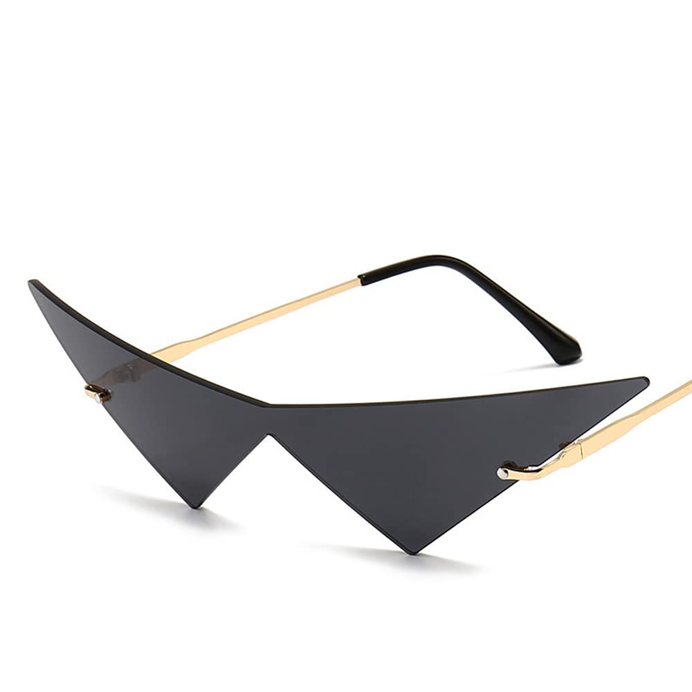 Oversized Cat Eye Rimless Sunglasses Women Fashion One Piece Lens Sun Glasses Female Trend Triangle Eyewear Men UV400(Color:Black)