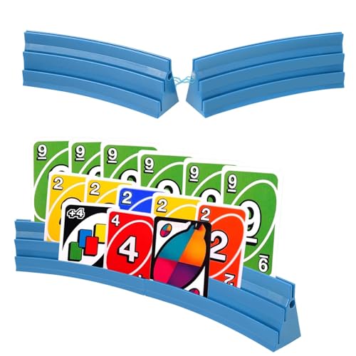 Gatphy 4 Stück Kartenhalter Spielkarten 3 Rampen Spielkartenhalter zum Hinstellen Stackbar mit Magnetische Montage Spielkartenhalter Poker für Feiern Senioren Kinder Arthritis (Blau)