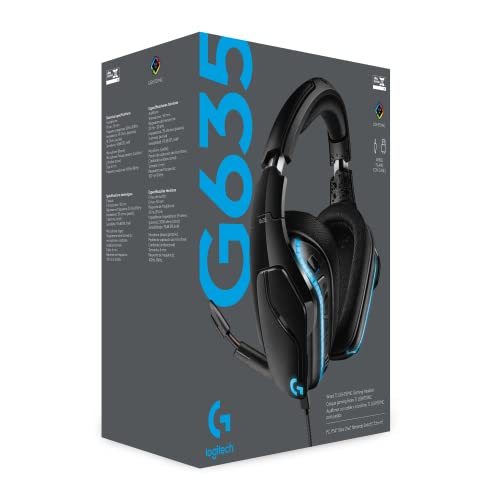 Headset Gamer Logitech G635 7.1 Dolby Surround com RGB LIGHTSYNC e Drivers de Áudio Avançados para P