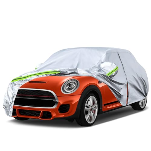 Funda Coche Exterior Reemplazo para Mini Cooper 2000 2022 3 Puertas, Anti UV Personalizado, Lona del Automóvil Garaje del Completo Impermeable Tiras Reflectantes, Plata