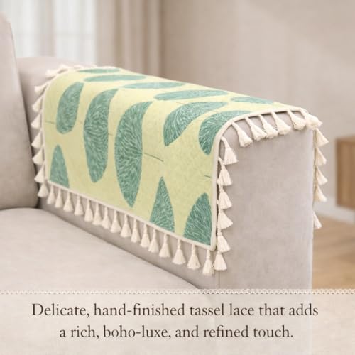 Image of STITCHNEST Printed Quilted Sofa Arm Cover with Tassels | Stylish Hand Rest Protector | Soft & Durable | 18 x 22 Inches