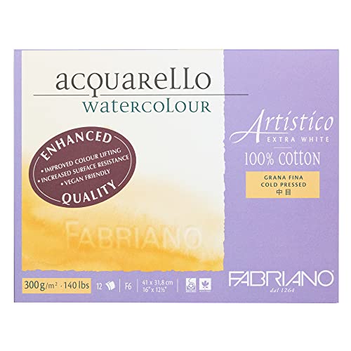 KUSAKABE FXB-F6 F6 Watercolor Paper, Fabriano Artistico, Extra White, F6, Medium Grade, Pack of 12