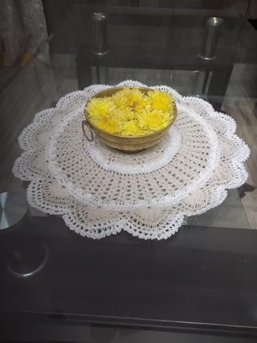 Image of Handmade Crochet White Round Table Centrepiece, 20 cm Diameter