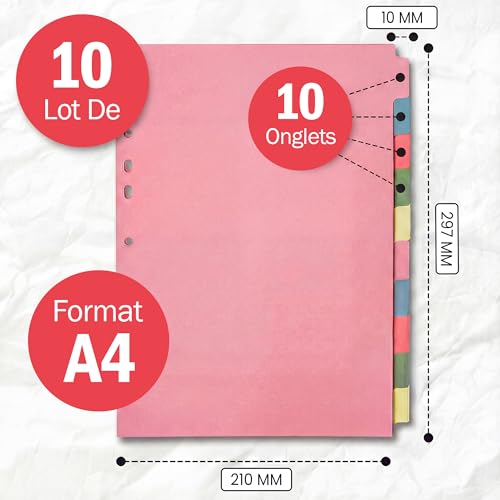 Intercalaires Classeur A4 Anti Déchirure en Carton Rigide de 150g