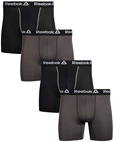Reebok Men s Underwear - Performance Boxer Briefs (4 Pack) (Black Charcoal Black Charcoal, Large) 