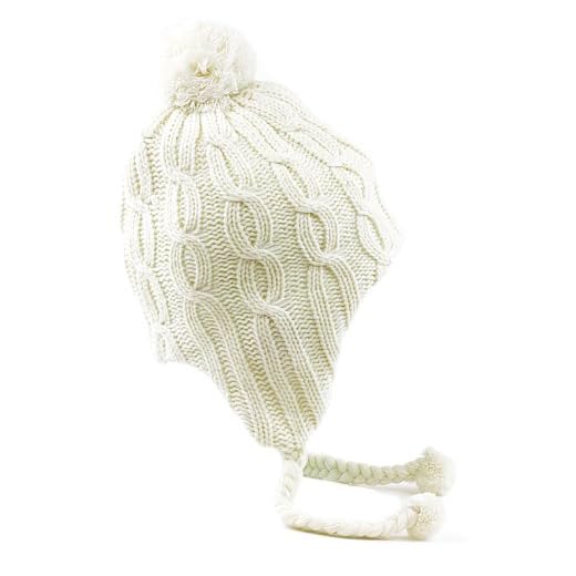 KitSound Audio Beanie peruansk stickad mössa med öronlappar och pärlor med integrerade hörlurar och 3,5 mm ljudkabel för iPhone, iPod, iPad Mini, Smartphone och MP3-spelare – Creme