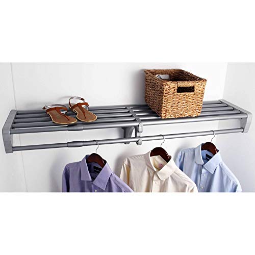 Image of EZ Shelf - DIY Expandable Closet Shelf and Rod, 40 inch - 73 inch, MOUNTS Between 2 Side Walls (No End Brackets), Silver