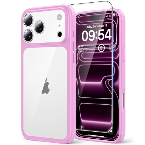 Image of TAURI for iPhone 17 Pro Case, with Screen Protector, Pink | Full Camera Protection, Anti-Yellowing Military-Grade Protection Shockproof Slim Phone Case for iPhone 17 Pro