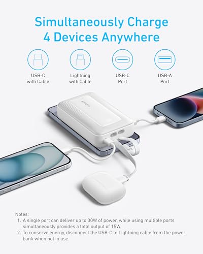 Image of Anker Zolo Power Bank, 10,000mAh 30W Max Fast Portable Charger with Built-in USB-C and MFi Certified Lightning Cables, USB-C&A, Battery Pack for iPhone 16 /15 Series, MacBook, Galaxy