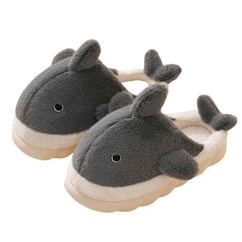 Cute Whale Cotton Slippers for Women, Winter Couples Indoor Home House Warm Cartoon Furry Slippers