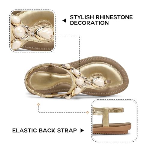 Image of SHIBEVER Dressy Flat Women Sandals: Comfortable Summer Thong Flats Sandal | Arch Support Walking Ankle Strap Dress Rhinestone Bling Womens Sandal - All Day Comfort Casual Beach Boho Women's Shoes