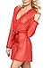 Produktbild DKaren Damen Nachtwäsche sexy Negligee - Kimono Morgenmantel Kurz Transparent Satin für Frauen Aisha (M, Rot)