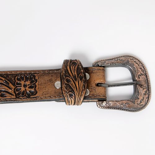 American Darling Beautifully Hand Tooled Brown Genuine Leather Belt Men and Women Western with Removable Buckle3