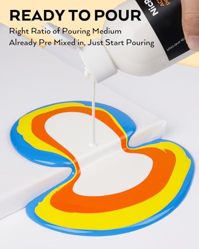 Nicpro 14 Colors Acrylic Pour Paint Supplies Kit (8.45oz/ 250ml), Premixed High Flow Painting Bulk Set with Canvas, Wood Natural Slices, Pouring Oil, Tools Gloves, Strainer, Cups for Beginner DIY