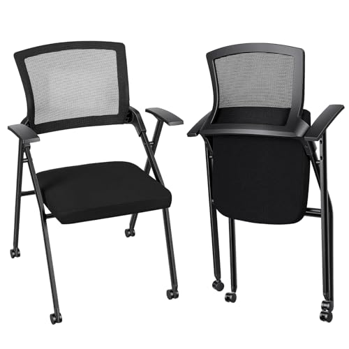Tacarlha Ergonomic Foldable Office Chair with Breathable Mesh Back Stackable Conference Chair - PU Wheels & Armrest for Guest Meeting Reception (1 Oversized)