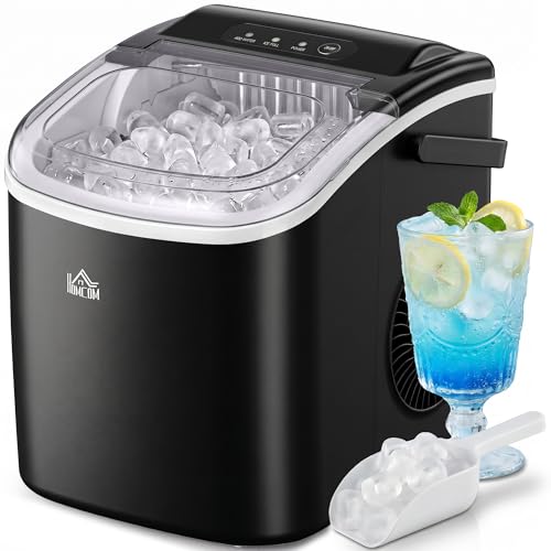 HOMCOM Eiswürfelmaschine, 12 kg/24h, 9 Eiswürfel in 6-12 Minuten, Selbstreinigender Eiswürfelbereiter mit Griff, Eisschaufel und Korb Ice Maker für Küche, RV, Camping