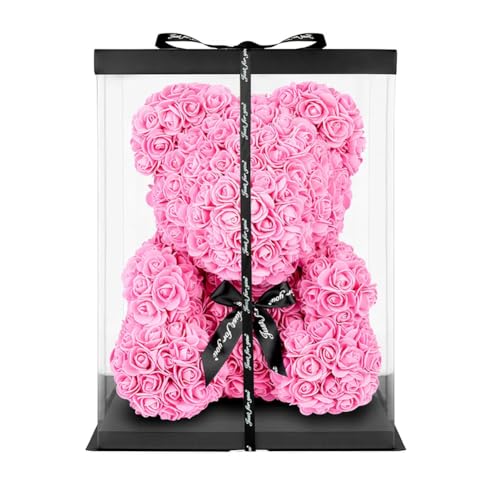 Romantic Bear Rose Valentines Day Presents for Her Flower Bear Birthday Presents for Women Wife Girlfriend Mom and Presents for Valentines Day Anniversary Women Day (Pink)