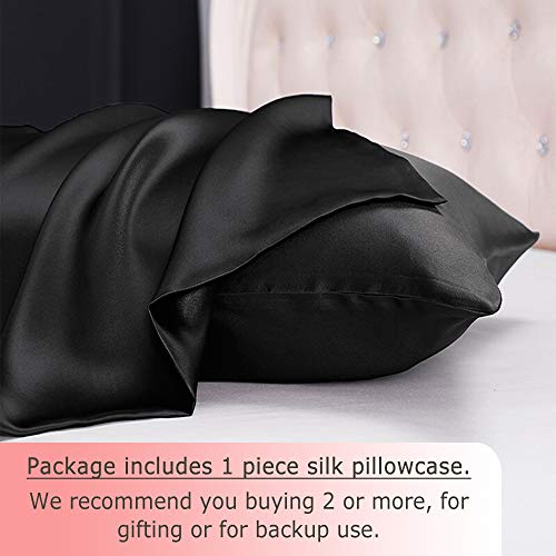 Ravmix 100% Silk Pillowcase for Hair and Skin with Hidden Zipper, Both Sides 21Momme Mulberry Silk, 1PCS, Queen Size 20×30inches, Black