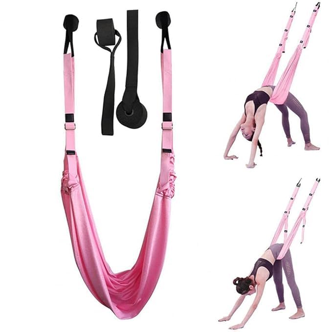 yoga back band belt for fitness dance ballet gymnastic,aerial yoga strap hammock stretch strep lower waist trainer door double chunk handstand inverted rope (Pink)