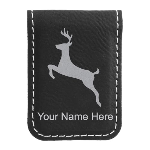 LaserGram Slim Magnetic Money Clip, Deer, Personalized Engraving Included (Black with Silver)