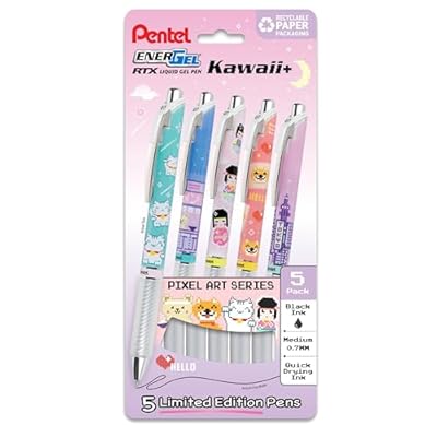 Pentel EnerGel RTX - Bolígrafo de gel líquido, diseños Kawaii Tokyo (0.7 mm), línea media, tinta negra, paquete de 5 (BL77KWIPF5A) | Ya disponible en tu tienda friki favorita! En mundofriki.es!