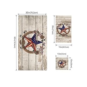 SEVENBABU 3 PCS Towel Set Contains Absorbent Bath Towels 30×60 Hand Towels 16×28 and Wash Cloths 13×13 Patriotic Stars and Primitive Berries on Country Wooden Plank Soft Towel Sets for Bathroom