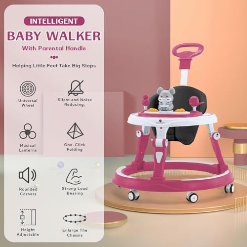 Image of StarAndDaisy Walker for Kids for 6 to 18 Months, Intergrated RGB Lights Baby Walker Boys & Girls with 7 Level Height Adjustment, Walker Baby with Switchable Food & Musical Toy Tray (Pink)