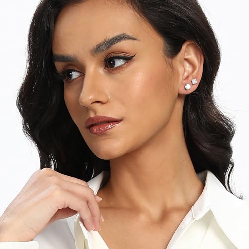 MDFUN 6 Pairs Stud Earrings Set 3mm/5mm/7mm Princess & Round Cubic Zirconia Earrings Hypoallergenic 316L Surgical Stainless Steel CZ Earrings for Women Men3