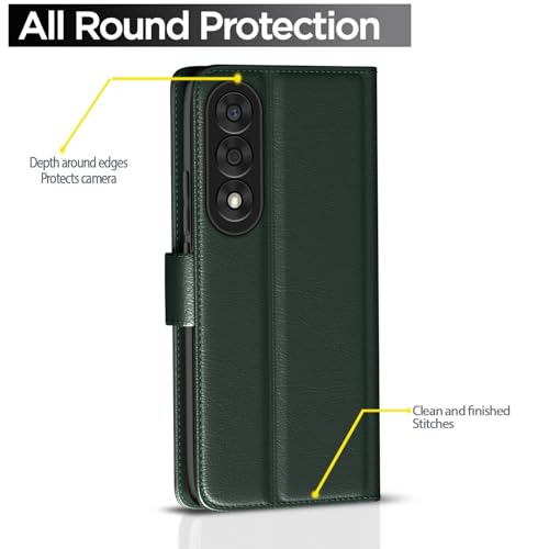 Image of Amazon Basics Flip Cover for OnePlus Nord 5 5G Leather Finish | Wallet Stand and Shock Proof | Inside TPU with Card Pockets | Complete Protection Flip Case (Green)