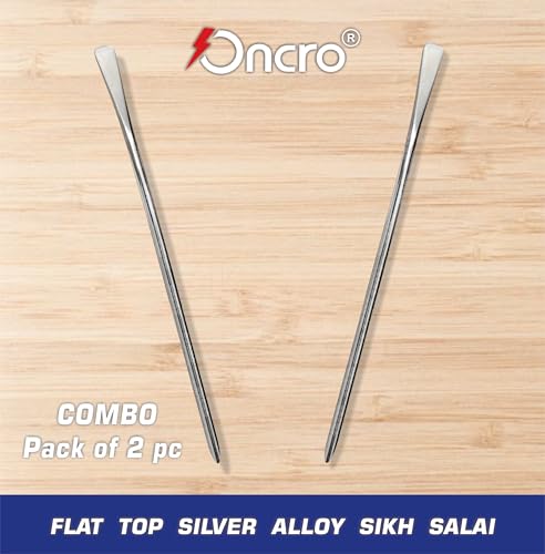 Image of Flat top Steel Silver color 2pc medium size Metal Sikh baaj baaz salai Hair Pin Needle stick silai for Religious Sardar ji Dastar Parna Turban Pagri Pag Patka 5ks Men Boys Girls alloy salaee