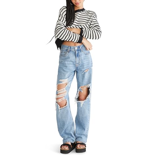 AEROPOSTALE Women's High-Rise Baggy Jean, Medium Wash, 0004