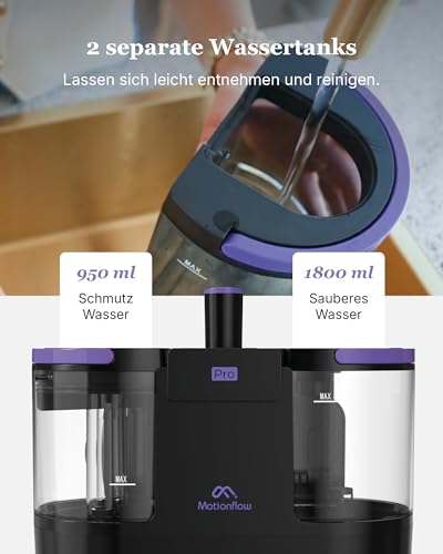 Motionflow PRO Teppichreiniger Waschsauger mit Dampffunktion – 1700W Dampfbürste, Polsterreiniger für Teppiche, Polstermöbel und Autositze uvm. Nasssauger mit Selbstreinigung, Dampfreiniger für alles