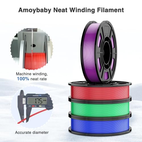 Image of 4-Pack Silk PLA Filament 1.75mm Bundle (250g per Spool, 1kg Total) | 4 Colors (Red, Green, Blue, Purple), Amoybaby High-Speed Flow Shiny 3D Printer Filament for Most FDM 3D Printers & Pens