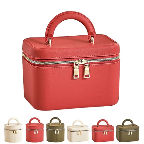 Tidyladyo Waterproof Travel TPE Makeup Bag – Large Capacity Cosmetic Organizer with Handle, Red Square Toiletry Bag for Women’s Skincare & Beauty Essentials