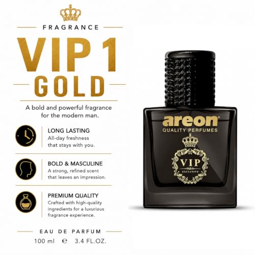 Image of AREON VIP 1 GOLD Car Perfume Spray - 1.7 Fl Oz Glass Bottle Air Freshener - Long-Lasting Fragrance for Car Interior - Premium Auto Air Freshener - Elegant Scent (50ml)