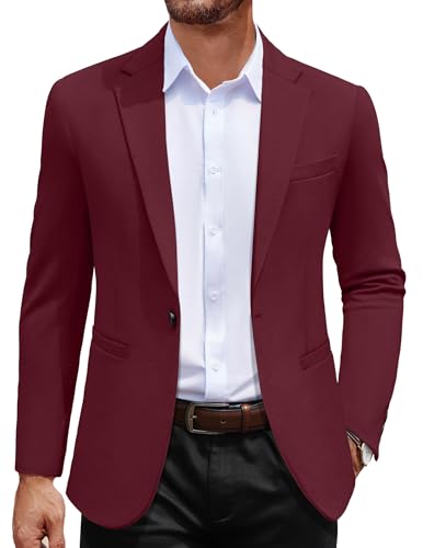COOFANDY Blazer masculino casual com um botão, casaco esportivo de malha leve, Vinho tinto, P